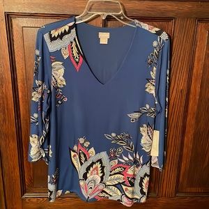 Chicos vee neck multi print top size 2